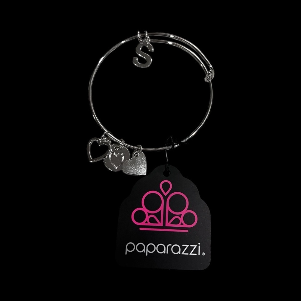Paparazzi Silver Adjustable Heart and InitialCharm Bracelet